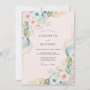 Convites Casamento com Aquarela Rosa e Verde Menta