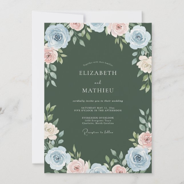 Convites Casamento com Aquarela Rosa Empoeirada (Frente)