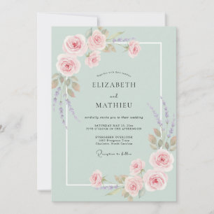 Convites Casamento com Aquarela Rosa Espuma do Mar