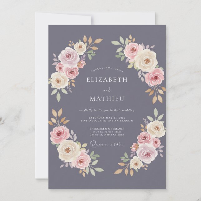 Convites Casamento com Aquarela Rosa Poeira (Frente)