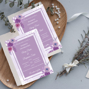 Convites Casamento com aquarela roxa minimalista