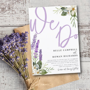 Convites Casamento com Aquarela Rústica de Lavanda e Folhag