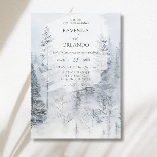 Convites Casamento com Aquarela Rústica de Montanha na Flor