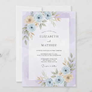 Convites Casamento com Aquarela Serena de Lavanda