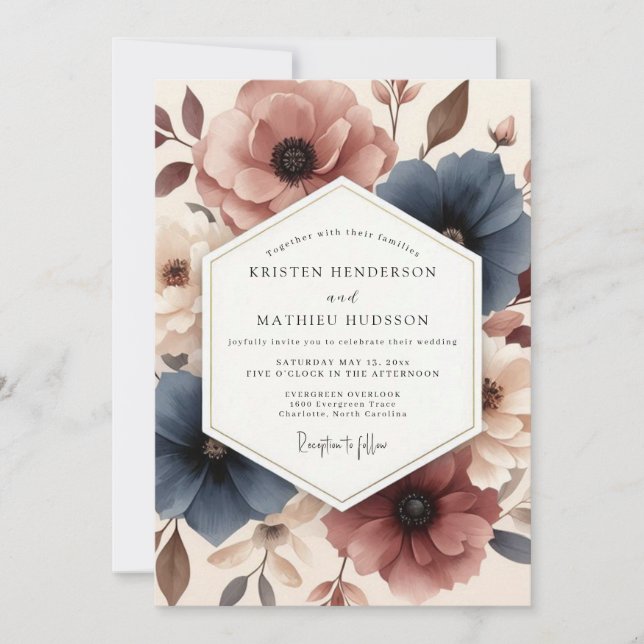 Convites Casamento com Aquarela Slate Mauve (Frente)