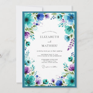 Convites Casamento com Aquarela Sonhadora em Verde-azulado