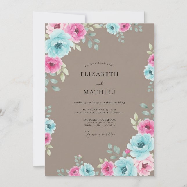 Convites Casamento com Aquarela Suave Bege (Frente)