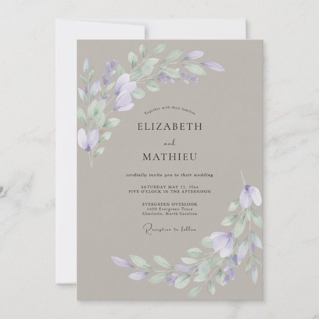 Convites Casamento com Aquarela Suave de Cogumelo (Frente)