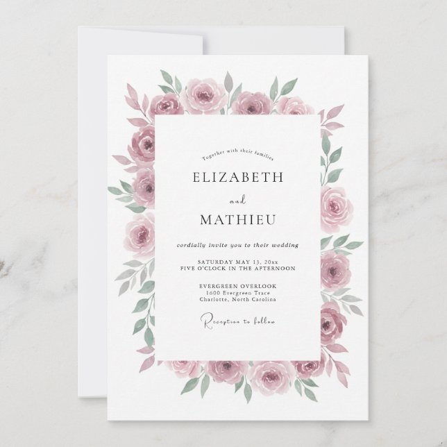 Convites Casamento com Aquarela Sutil Malva (Frente)