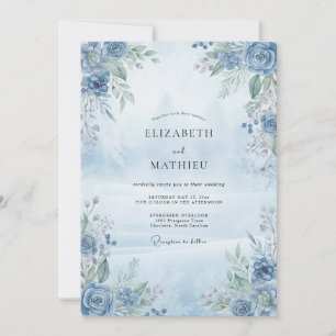 Convites Casamento com Aquarela Tranquila Azul Céu