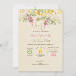 Convites Casamento com Aquarela Tudo em Um Amarelo Verde Ro
