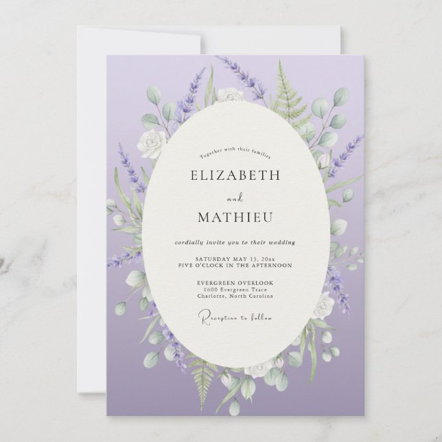 Convites Casamento com Aquarela Violeta Luxo (Frente)