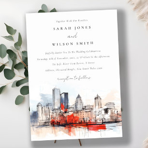Convites Casamento com Aquarelas da Cidade de Boston Massac