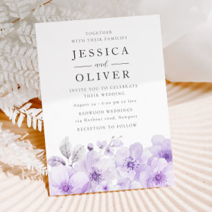 Convites Casamento com Aquarelas Florais de Lavanda Roxa
