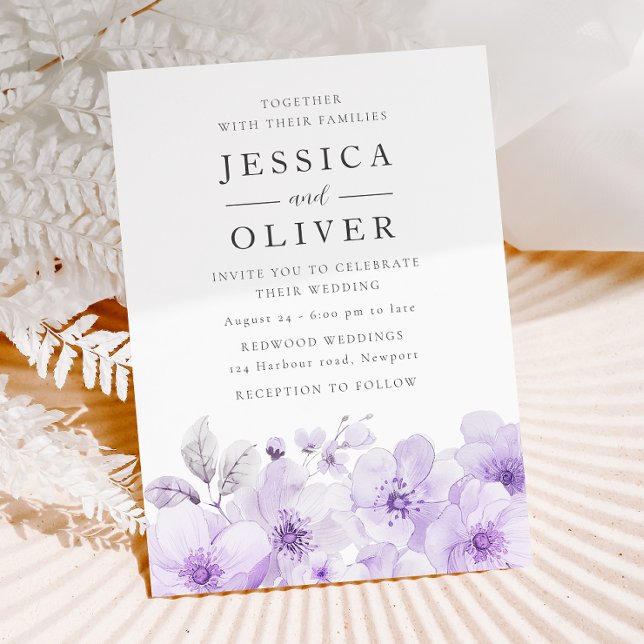 Convites Casamento com Aquarelas Florais de Lavanda Roxa (Criador carregado)