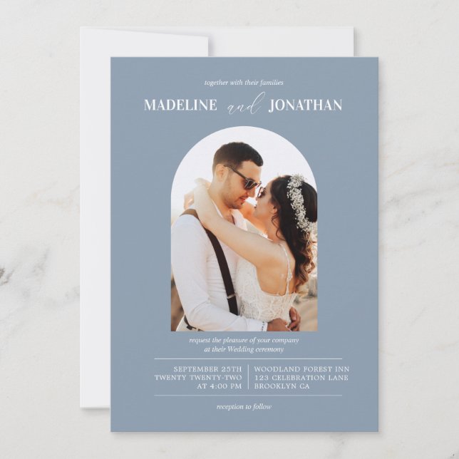 Convites Casamento com Arca Azul de Fotografias Moderna Min (Frente)