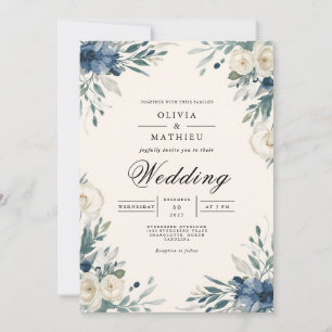 Convites Casamento com Arca Botânica Floral de marinho