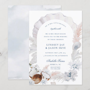 Convites Casamento com Arca de Praia de Pampas, Dusty Blue