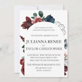 Convites Casamento com Arca Floral de marinho e Borgonha