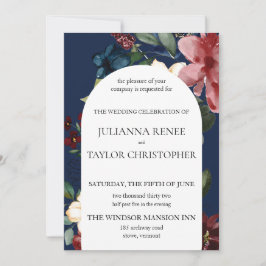 Convites Casamento com Arca Floral de marinho e Borgonha