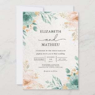 Convites Casamento com Arca Floral de Teal Peach