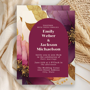 Convites Casamento com Arca Floral Dourada de Bold Plum