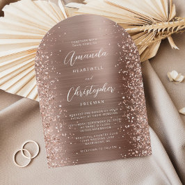 Convites Casamento com Arca Glitter Metálica com rosa Doura