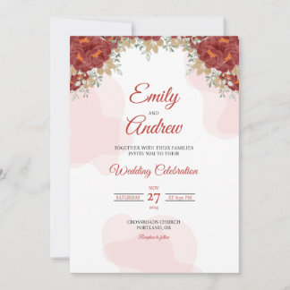 Convites Casamento com Arco Burgundy Floral Elegante em Aqu