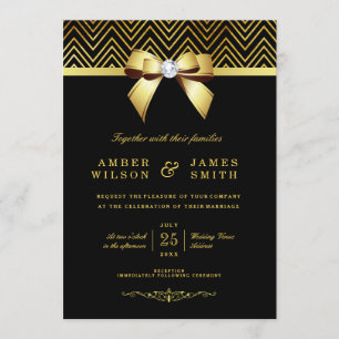 Convites Casamento com Arco de Chic Black Dourado Chevrons