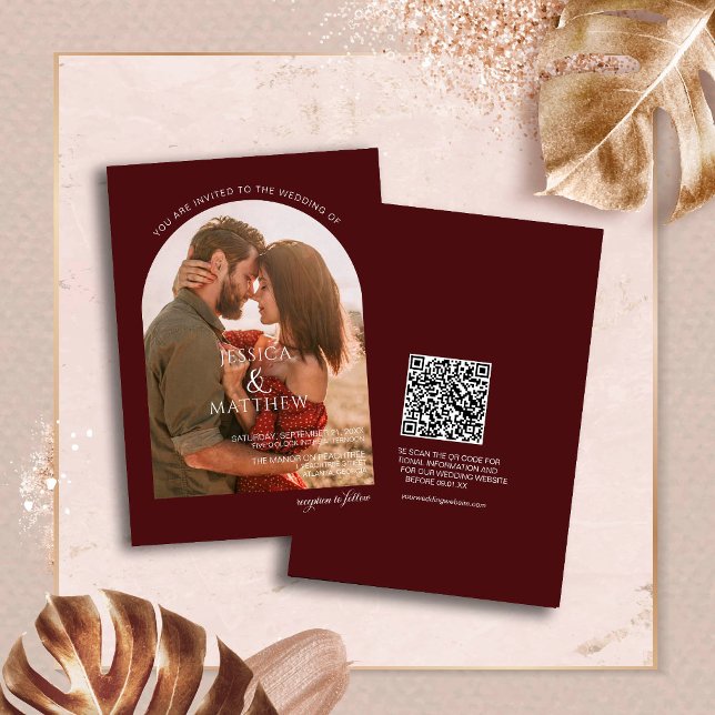Convites Casamento com Arco de Foto Boho Burgundy (Criador carregado)