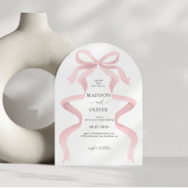 Convites Casamento com Arco de Monograma de Laço Rosa Elega