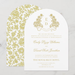 Convites Casamento com Arco de Monograma Dourado e Branco H