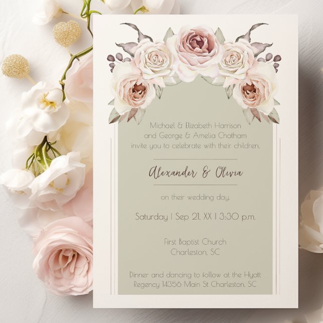 Convites Casamento com Arco de Rosa Boêmia (Bohemian Rose Arch Wedding Invitation)