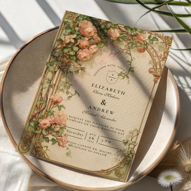 Convites Casamento com Arco de Rosa Vintage (Criador carregado)