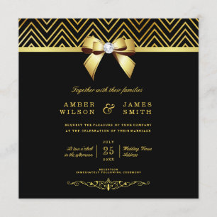 Convites Casamento com Arco Dourado Clássico Chevrons Diamo