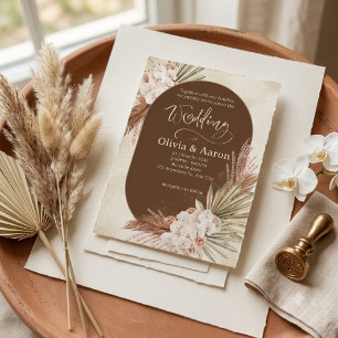 Convites Casamento com Arco em Aquarela Marrom Boho