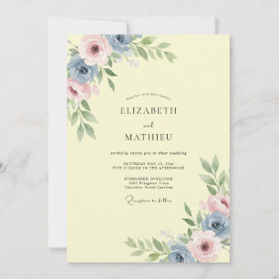 Convites Casamento com Arco Floral Amarelo Pálido