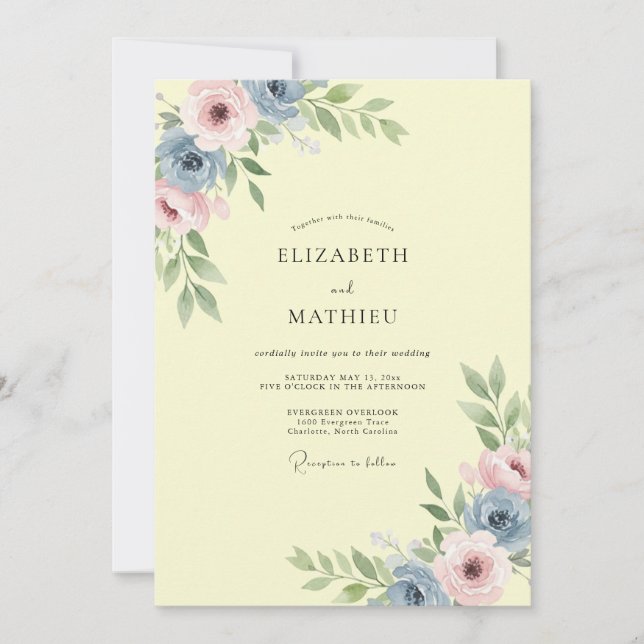 Convites Casamento com Arco Floral Amarelo Pálido (Frente)