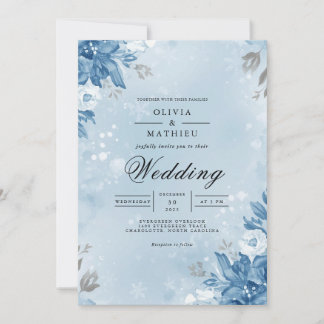 Convites Casamento com Arco Floral Azul Airy
