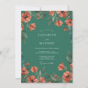 Convites Casamento com Arco Floral Azul Esverdeado Profundo