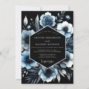 Convites Casamento com Arco Floral Azul Moody