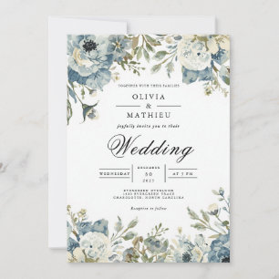 Convites Casamento com Arco Floral Azul Temperamental