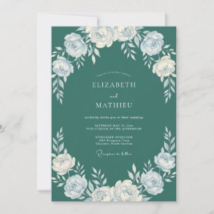 Convites Casamento com Arco Floral Azul Turquesa Delicado