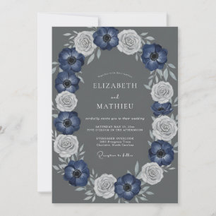 Convites Casamento com Arco Floral Branco e Azul Marinho