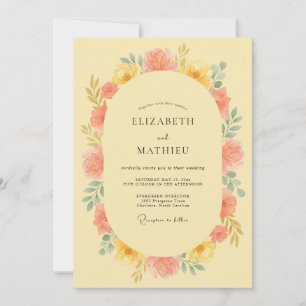 Convites Casamento com Arco Floral Coral Amarelo