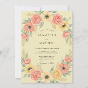 Convites Casamento com Arco Floral Coral Blush