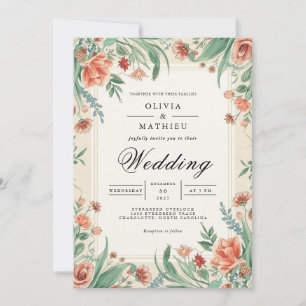 Convites Casamento com Arco Floral Coral & Sage