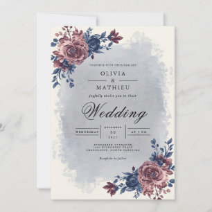 Convites Casamento com Arco Floral de Ameixa Mal-humorada