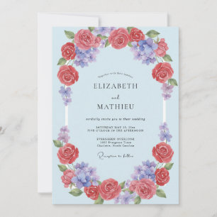 Convites Casamento com Arco Floral de Coral Azul