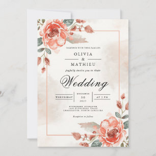 Convites Casamento com Arco Floral de Coral Macio